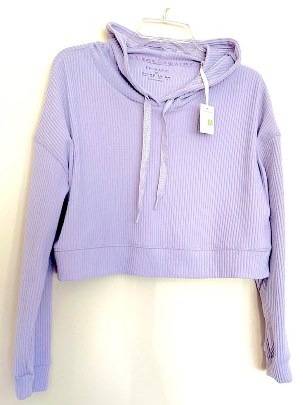 NWT Primark Women’s Lavender Ribbed Cropped Hoodie